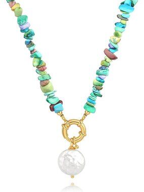 Women's Green Stone 18 K Gold Internally Plate Dainty Compass Chain Necklaces